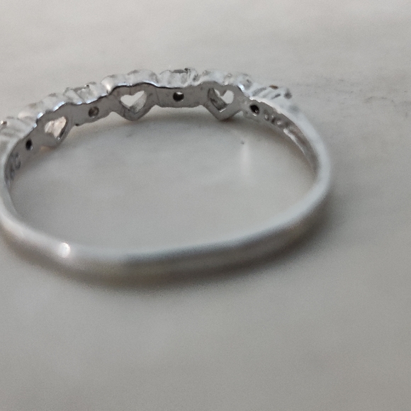 Dainty Sterling Silver Ring Open Work Hearts and CZ - Picture 12 of 14
